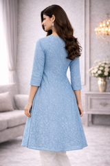 Powder Blue Chikankari Embroidered Kurti for Women