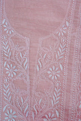 Light Peach Unstitched Lucknowi Chikankari 2-Piece Kurta Dupatta Set | Mal Chanderi | Ghaas Patti, Shadow & Fanda Embroidery | Bail & Buti Sleeves