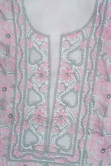 Off White Unstitched Lucknowi Chikankari 2-Piece Kurta Dupatta Set | Mal Chanderi | Ghaas Patti, Shadow & Fanda Embroidery | Bail & Buti Sleeves
