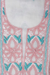 Off White Unstitched Lucknowi Chikankari 2-Piece Kurta Dupatta Set | Mal Chanderi | Ghaas Patti, Shadow, Fanda & Handmade Jaali | Bail & Buti Sleeves