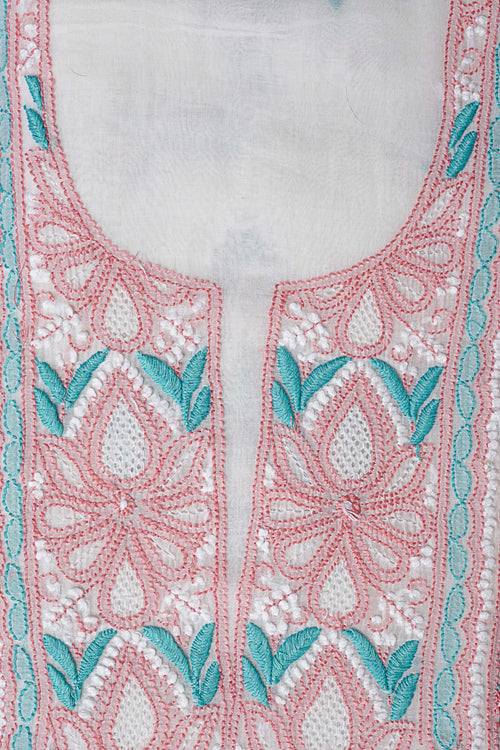 Off White Unstitched Lucknowi Chikankari 2-Piece Kurta Dupatta Set | Mal Chanderi | Ghaas Patti, Shadow, Fanda & Handmade Jaali | Bail & Buti Sleeves