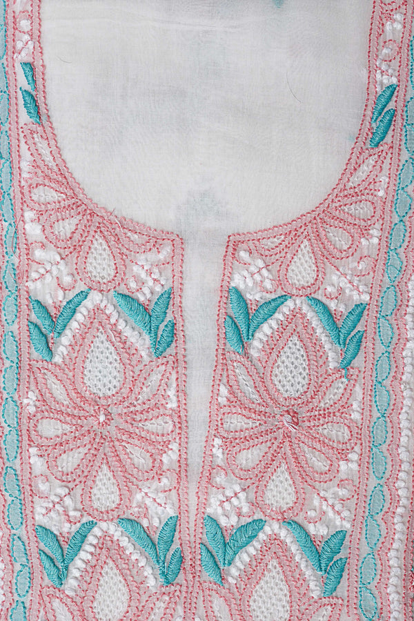 Off White Unstitched Lucknowi Chikankari 2-Piece Kurta Dupatta Set | Mal Chanderi | Ghaas Patti, Shadow, Fanda & Handmade Jaali | Bail & Buti Sleeves