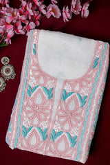 Off White Unstitched Lucknowi Chikankari 2-Piece Kurta Dupatta Set | Mal Chanderi | Ghaas Patti, Shadow, Fanda & Handmade Jaali | Bail & Buti Sleeves