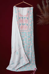 Off White Unstitched Lucknowi Chikankari 2-Piece Kurta Dupatta Set | Mal Chanderi | Ghaas Patti, Shadow, Fanda & Handmade Jaali | Bail & Buti Sleeves