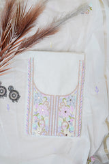 Off White Unstitched Lucknowi Chikankari 2-Piece Kurta Dupatta Set | Mal Chanderi | Shadow, Ghaas Patti & Parsi Work | Bail & Buti Sleeves