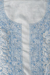 Powder Blue Unstitched Lucknowi Chikankari 3-Piece Kurta Set | Tusshar Silk & Batson | Shadow Embroidery | Bail & Buti Sleeves