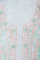 Off White Unstitched Lucknowi Chikankari 2-Piece Kurta Dupatta Set | Mal Chanderi | Shadow & Fanda Embroidery | Bail & Buti Sleeves