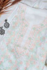 Off White Unstitched Lucknowi Chikankari 2-Piece Kurta Dupatta Set | Mal Chanderi | Shadow & Fanda Embroidery | Bail & Buti Sleeves