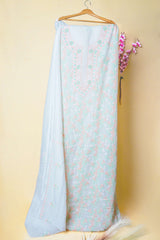 Off White Unstitched Lucknowi Chikankari 2-Piece Kurta Dupatta Set | Mal Chanderi | Shadow & Fanda Embroidery | Bail & Buti Sleeves