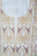 ..Off White Unstitched Lucknowi Chikankari 2-Piece Kurta Dupatta Set | Mal Chanderi | Shadow, Ghaas Patti & Handmade Jaali | Bail & Buti Sleeves