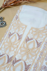 ..Off White Unstitched Lucknowi Chikankari 2-Piece Kurta Dupatta Set | Mal Chanderi | Shadow, Ghaas Patti & Handmade Jaali | Bail & Buti Sleeves