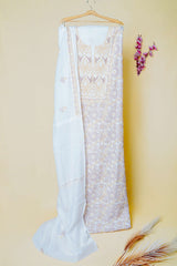 ..Off White Unstitched Lucknowi Chikankari 2-Piece Kurta Dupatta Set | Mal Chanderi | Shadow, Ghaas Patti & Handmade Jaali | Bail & Buti Sleeves