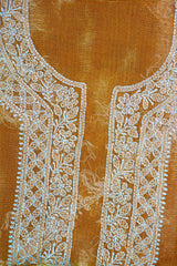 Golden Orange Unstitched Lucknowi Chikankari 2-Piece Kurta Dupatta Set