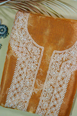 Golden Orange Unstitched Lucknowi Chikankari 2-Piece Kurta Dupatta Set