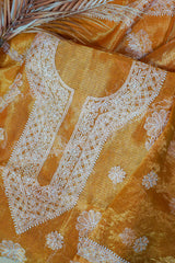 Golden Orange Unstitched Lucknowi Chikankari 2-Piece Kurta Dupatta Set