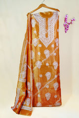 Golden Orange Unstitched Lucknowi Chikankari 2-Piece Kurta Dupatta Set