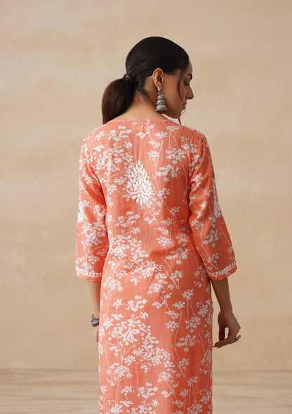 Meher Kesari Mulmul Chikankari Straight Kurta