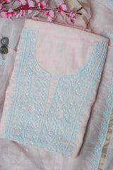 Baby Pink Unstitched Lucknowi Chikankari 2-Piece Kurta Dupatta Set