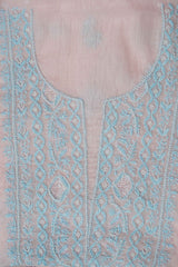 Baby Pink Unstitched Lucknowi Chikankari 2-Piece Kurta Dupatta Set