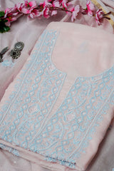 Baby Pink Unstitched Lucknowi Chikankari 2-Piece Kurta Dupatta Set