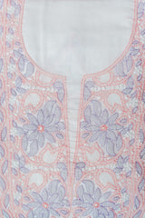 White Unstitched Lucknowi Chikankari 3-Piece Kurta Set | Mal Chanderi & Chiffon | Shadow & Fanda Embroidery | Bail & Buti Sleeves
