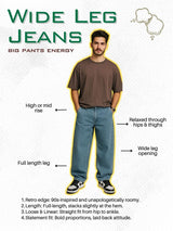 Men’s Beige Wide Leg Light Fade Jeans – 100% Cotton, Mid-Rise, 5-Pocket, Regular Length
