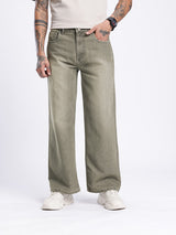 Men’s Beige Wide Leg Light Fade Jeans – 100% Cotton, Mid-Rise, 5-Pocket, Regular Length