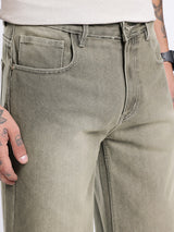 Men’s Beige Wide Leg Light Fade Jeans – 100% Cotton, Mid-Rise, 5-Pocket, Regular Length
