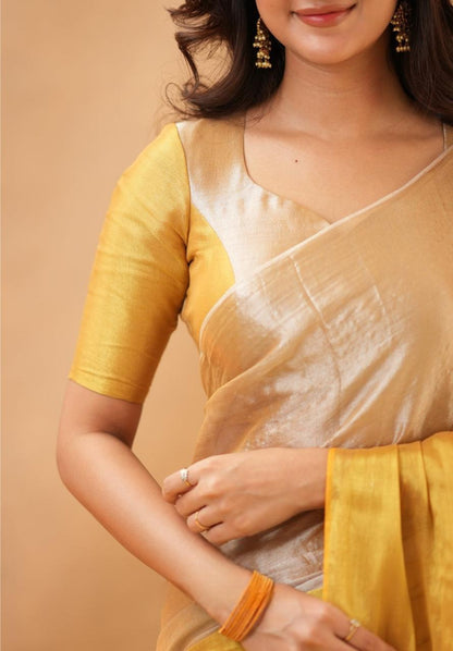 Swarna Kiran Yellow Tissue Cotton Handloom Saree