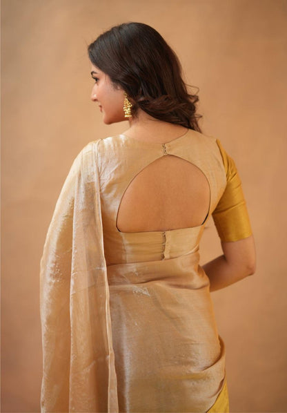 Swarna Kiran Yellow Tissue Cotton Handloom Saree