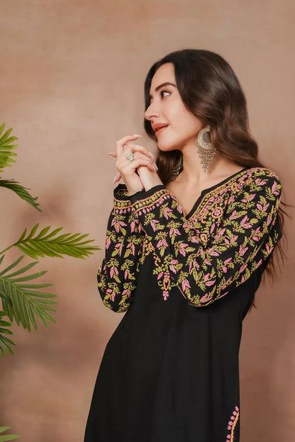 Saba Black Rayon Cotton Chikankari Long Kurti