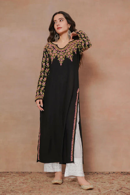 Saba Black Rayon Cotton Chikankari Long Kurti