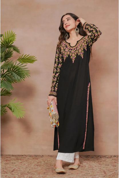 Saba Black Rayon Cotton Chikankari Long Kurti