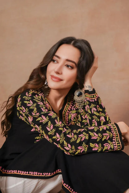 Saba Black Rayon Cotton Chikankari Long Kurti
