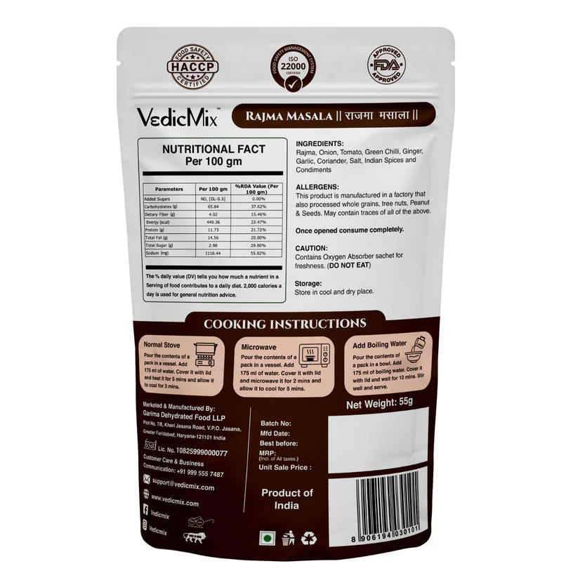 Authentic Rajma Masala Ready to Eat | Instant, Healthy Indian Curry Pack