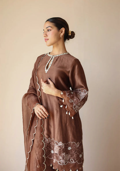 Shivanya Mocha Applique Kurta Set