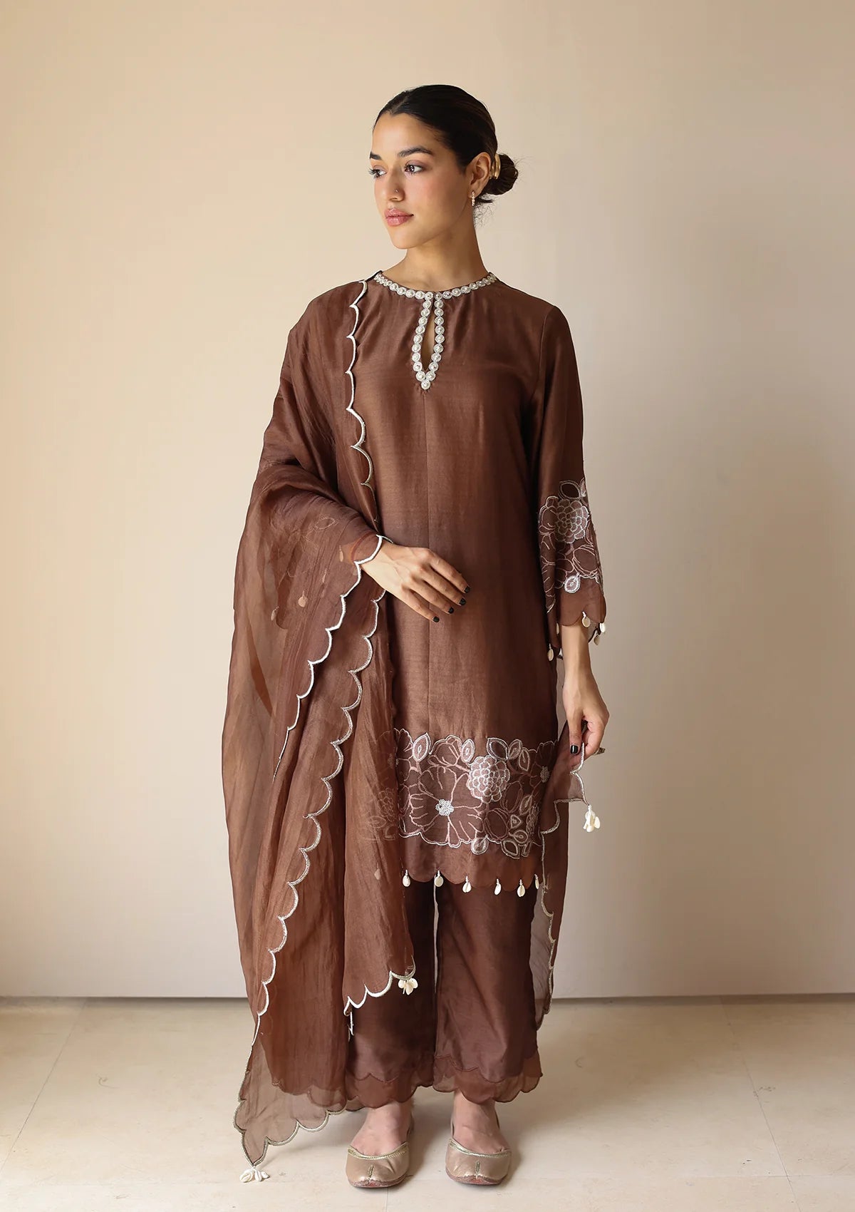 Shivanya Mocha Applique Kurta Set