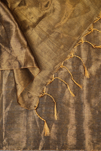 Rajshree Dark Golden Tissue Cotton Handloom Saree