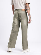 Men’s Beige Wide Leg Light Fade Jeans – 100% Cotton, Mid-Rise, 5-Pocket, Regular Length