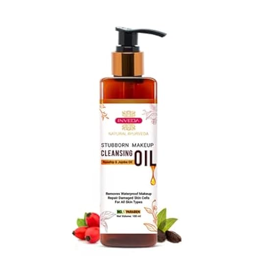 Inveda Stubborn Makeup Cleansing Oil, Helps to Reduces Acne Breakouts, Improves Skin Tone with Rosehip Oil, Jojoba Oil and Sesame Seed Oil for Radiant & Natural Glow, 100ml