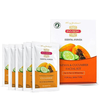 Inveda Papaya and Cucumber Facial Kit, Helps to Reduce Tan, Blemish & Dark Spots with Papaya, Cucumber, Shea Butter, Give Bright & Clear Skin, 37ml