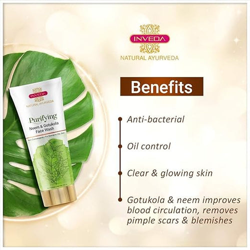 Inveda Purifying Neem & Gotukola Face Wash for Removing Pimples Scar and Blemishes, Giving Clear, Glowing Skin, 100ml