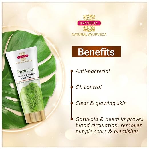 Inveda Purifying Neem & Gotukola Face Wash for Removing Pimples Scar and Blemishes, Giving Clear, Glowing Skin, 100ml