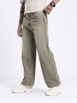 Men’s Beige Wide Leg Light Fade Jeans – 100% Cotton, Mid-Rise, 5-Pocket, Regular Length