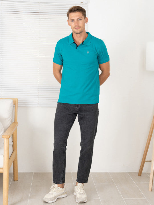 Levi’s Men’s Sea Green Cotton Blend Polo Lounge T-Shirt – Short Sleeves, Regular Fit, Comfortable Casual Wear