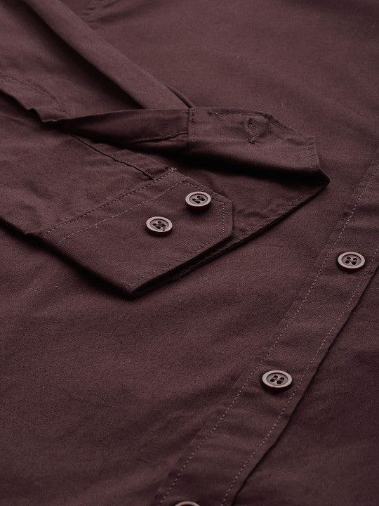 Aman Garments Men’s Coffee Brown Regular Fit 100% Cotton Casual Shirt – Spread Collar, Long Sleeves