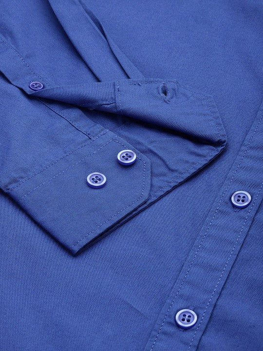 Aman Garments Men’s Blue Regular Fit 100% Cotton Casual Shirt – Button-Down Collar, Long Sleeves