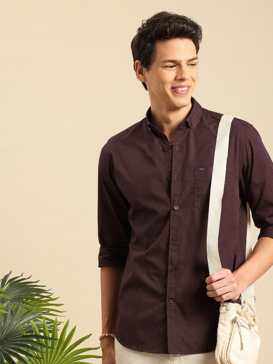 Aman Garments Men’s Coffee Brown Regular Fit 100% Cotton Casual Shirt – Spread Collar, Long Sleeves