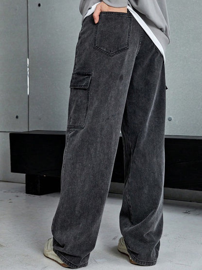 Men’s Dark Black No-Fade Relaxed-Fit Cropped Jeans – Cotton Lycra Blend, Low-Rise, 6-Pocket