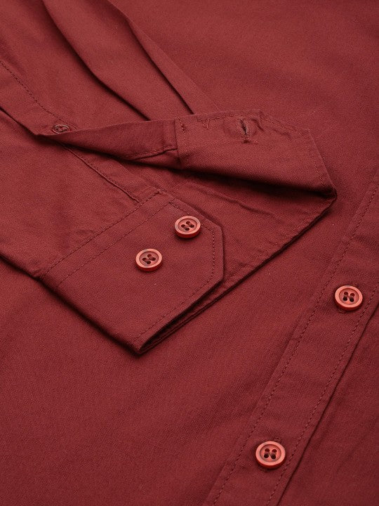 Aman Garments Men’s Maroon Regular Fit 100% Cotton Casual Shirt – Button-Down Collar, Long Sleeves